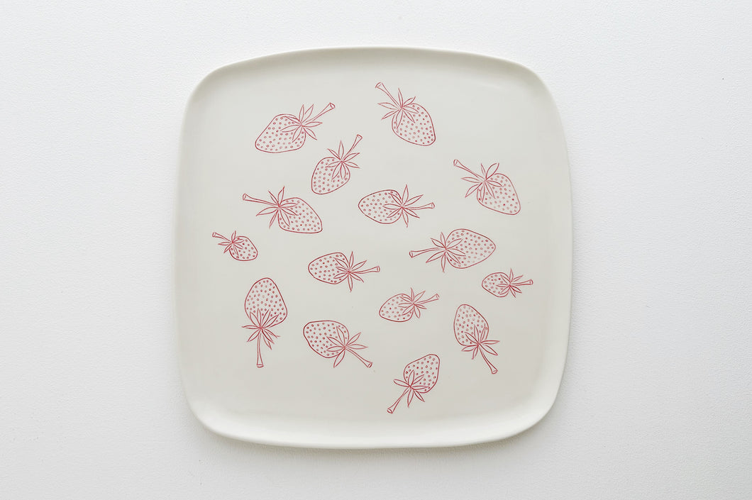 Porcelain Square Platter - Strawberry