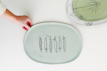 Load image into Gallery viewer, Earthenware Oval Serving Trays - Large Aqua Bean