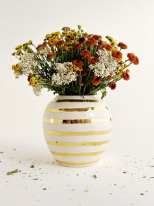 Porcelain Gold Striped Vase (7 stripes)