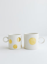 Load image into Gallery viewer, Porcelain Mug - Gold Dot with Circle Handle
