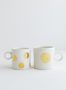 Porcelain Mug - Gold Dot with Circle Handle