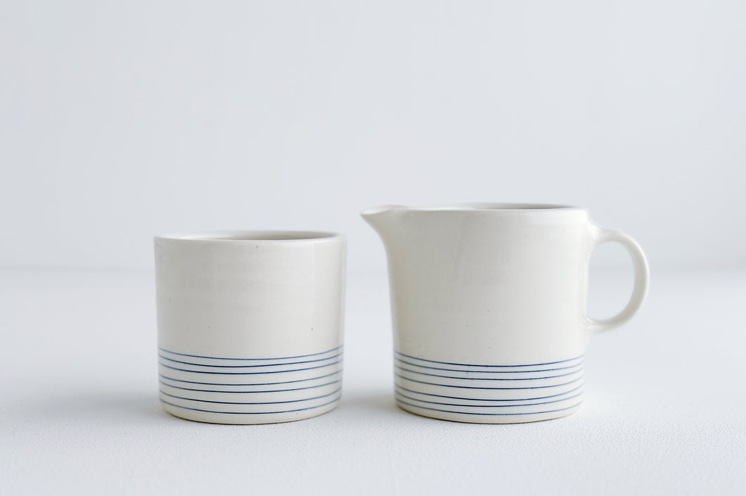 Blue Pinstripe Pitcher and Cup Set