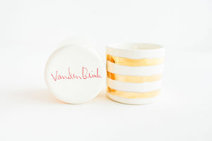 Porcelain Gold Stripe Candle - Rosemary+Fig