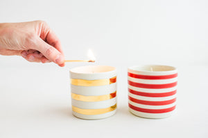 Porcelain Gold Stripe Candle - Unscented