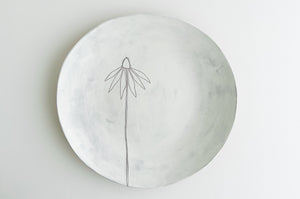 Earthenware Large Round Platter - White Coneflower