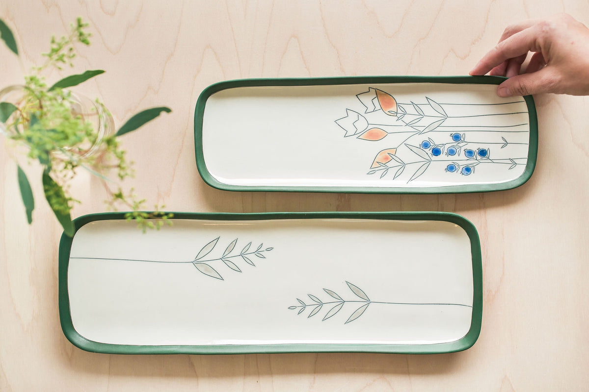 Porcelain Skinny Platter - Large Fern